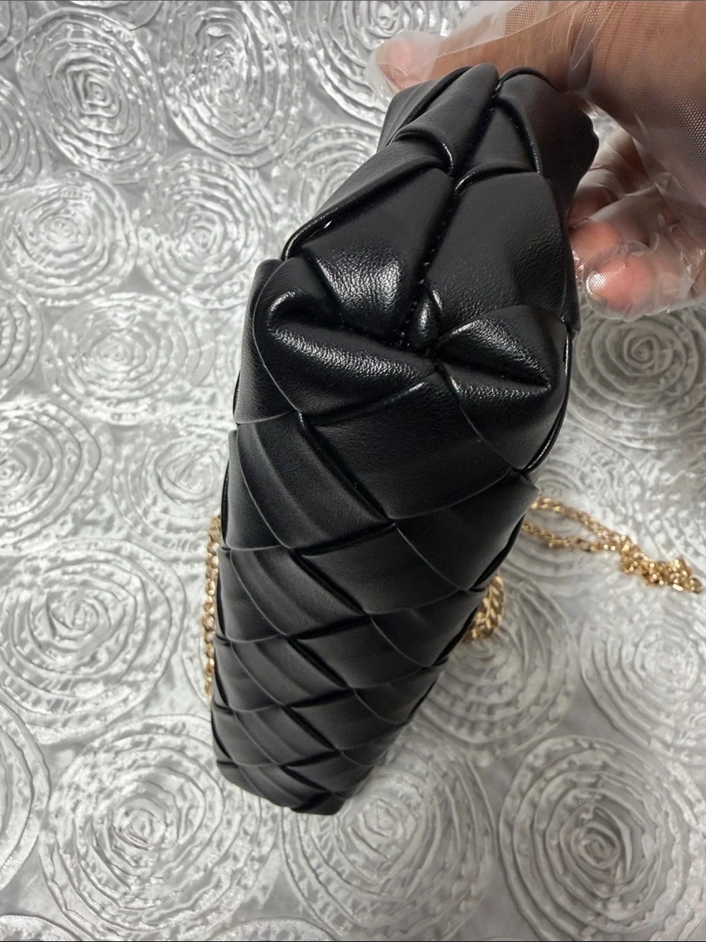 Olga Berg Black Quilted Crossbody/Shoulder Bag/Clutch with Gold Chain